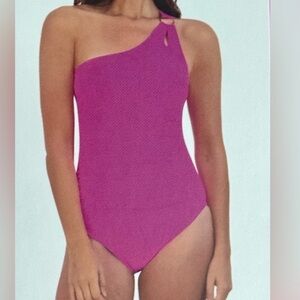 Kathy Ireland Hot Pink One Shoulder Ruched Swimsuit XL NWT
